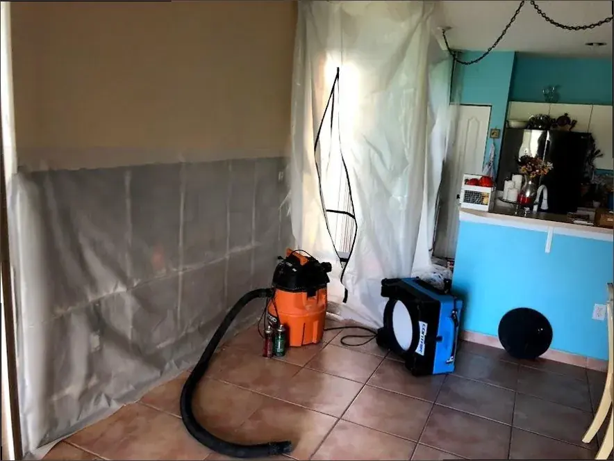 Bathroom and shower pan leak water damage dried in a Canyon Country, CA home